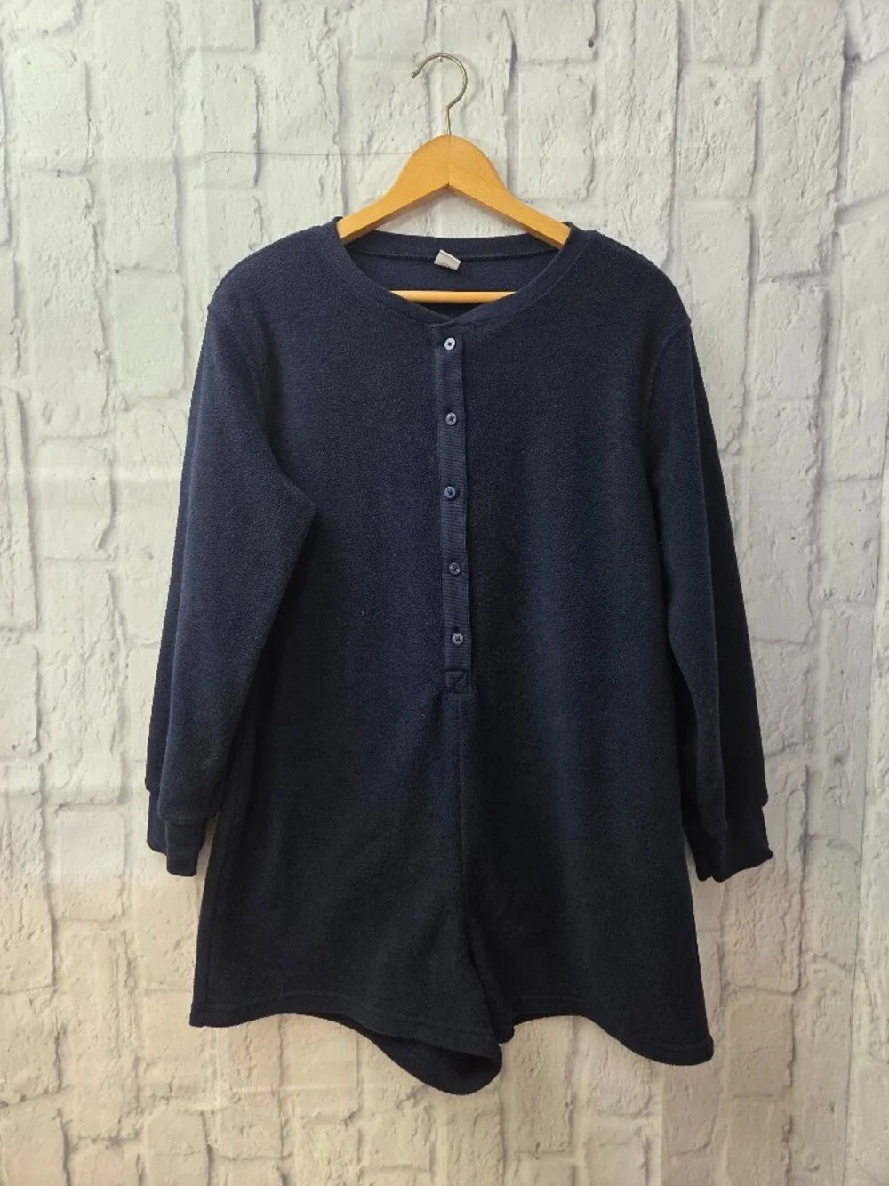 Old Navy Small Navy Blue Fleece Henley Button Front Shorts Pajama Romper